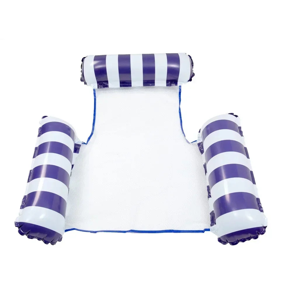Striped Inflatable Pool Hammock – Foldable Backrest Float Lounger Pool Float Lounger Axl DEEP BLUE