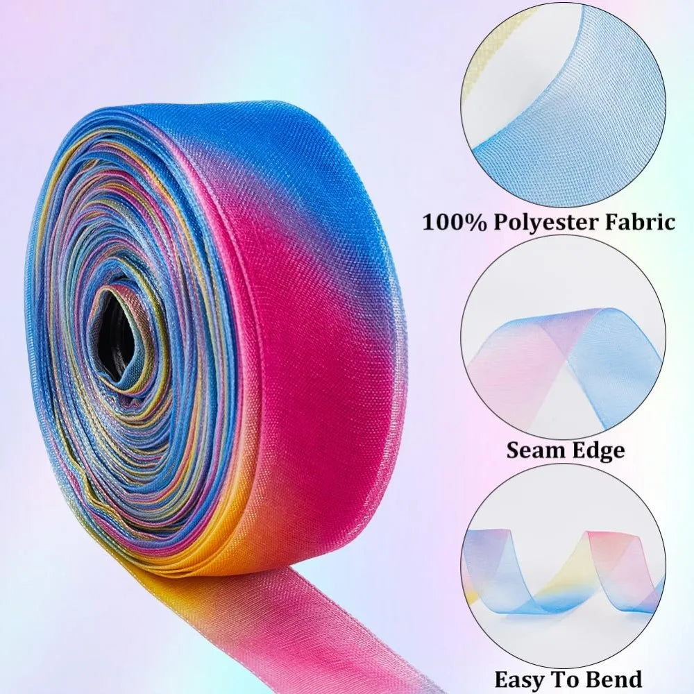 Rainbow Organza Ribbon 2 Rolls – 1 Inch x 50 Yards Sheer Craft Ribbon Axl