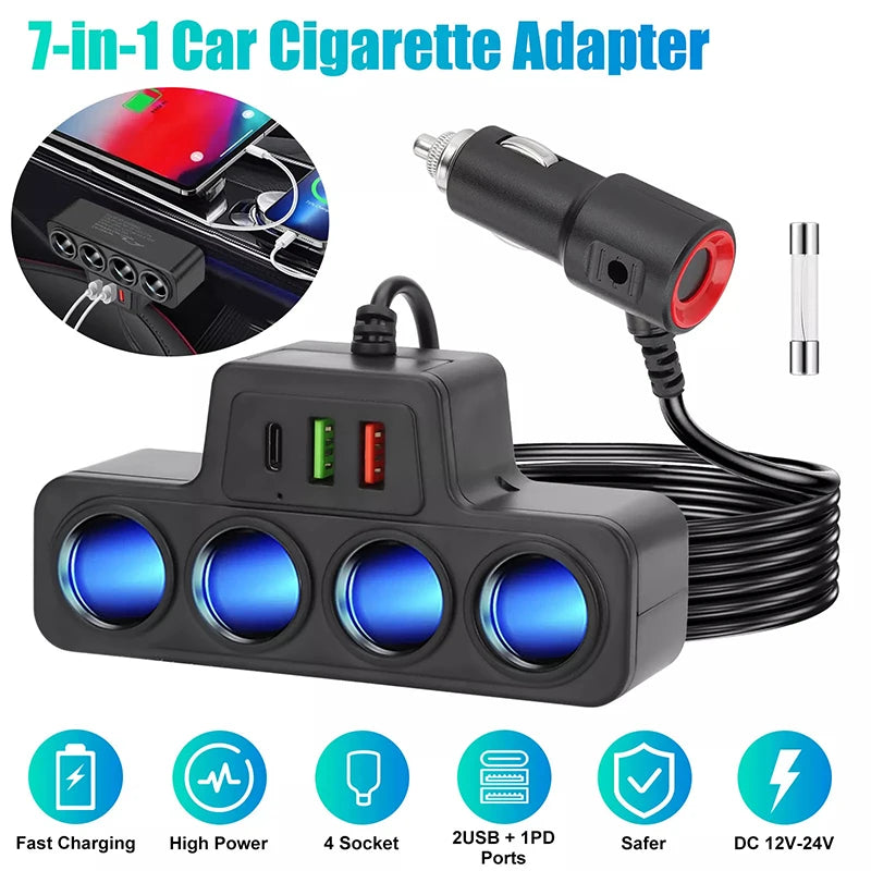 120W 4-Port USB-C Car Charger – Fast Charge iPhone & Android Car USB Charger Axl