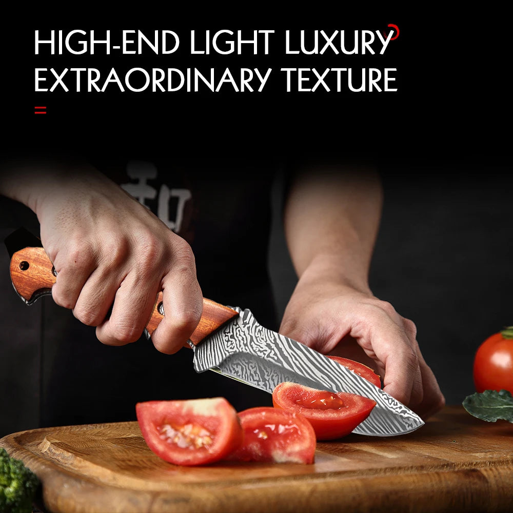 Damascus Steel Kitchen Knife – Sharp Stainless Blade, 10.5cm Kitchen Knife Axl