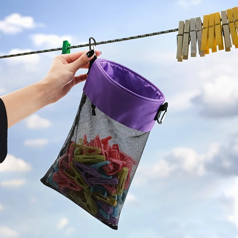 Hanging Mesh Clothes Peg Bag – Drawstring Storage Organizer Laundry Storage Bag Axl