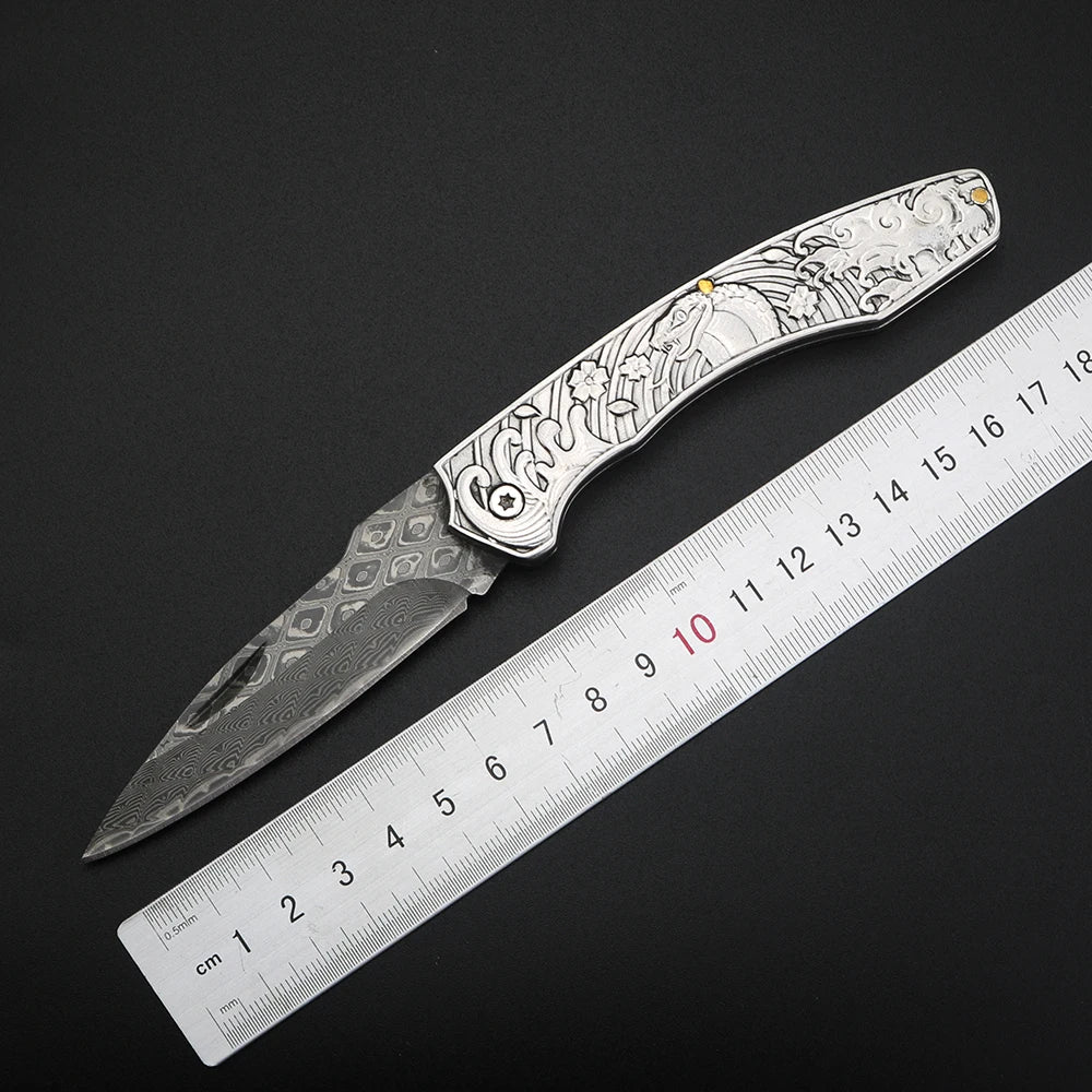 XUAN FENG Damascus Steel Folding Knife – 58-61 HRC Pocket EDC Folding Pocket Knife Axl
