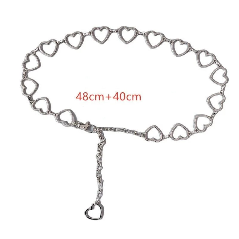 Women's Heart Shaped Metal Waist Chain Belt – Gold & Silver Metal Waist Chain Belt Axl