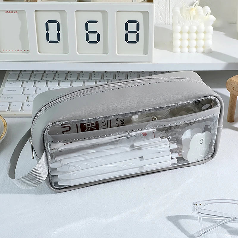 Transparent Waterproof Pencil Case – Large Capacity PVC Pen Bag Pencil Case Axl Gray