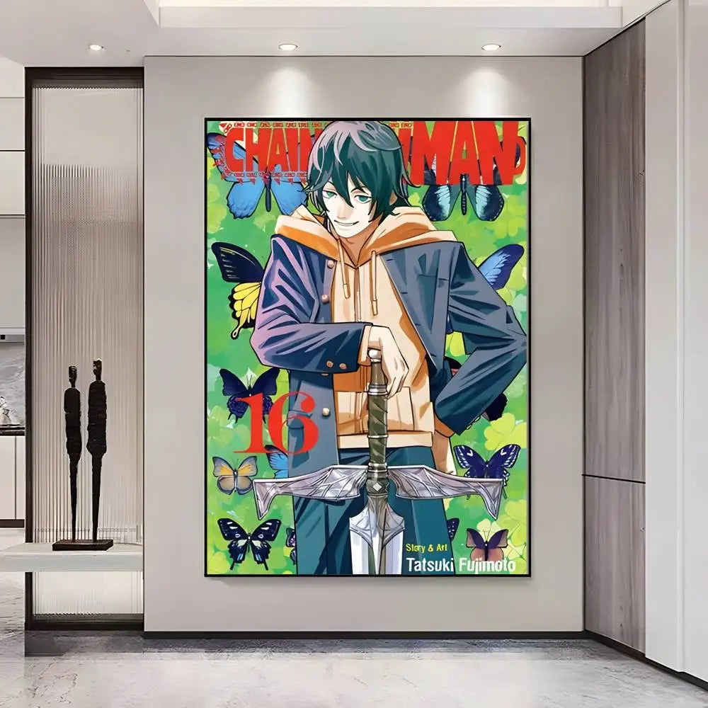 Chainsaw Man Anime Poster – HD Self-Adhesive Waterproof Wall Art Anime Wall Poster Axl z3 21X30cmNoframe
