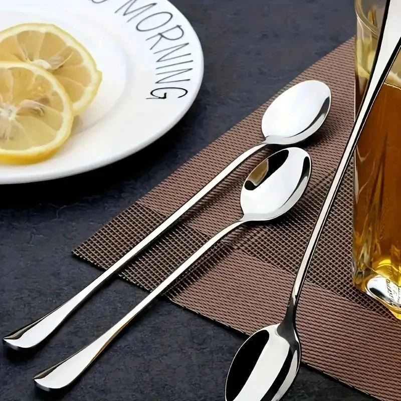 4-Piece Long Handle Stainless Steel Iced Tea & Coffee Spoons Stirring Spoon Set Axl
