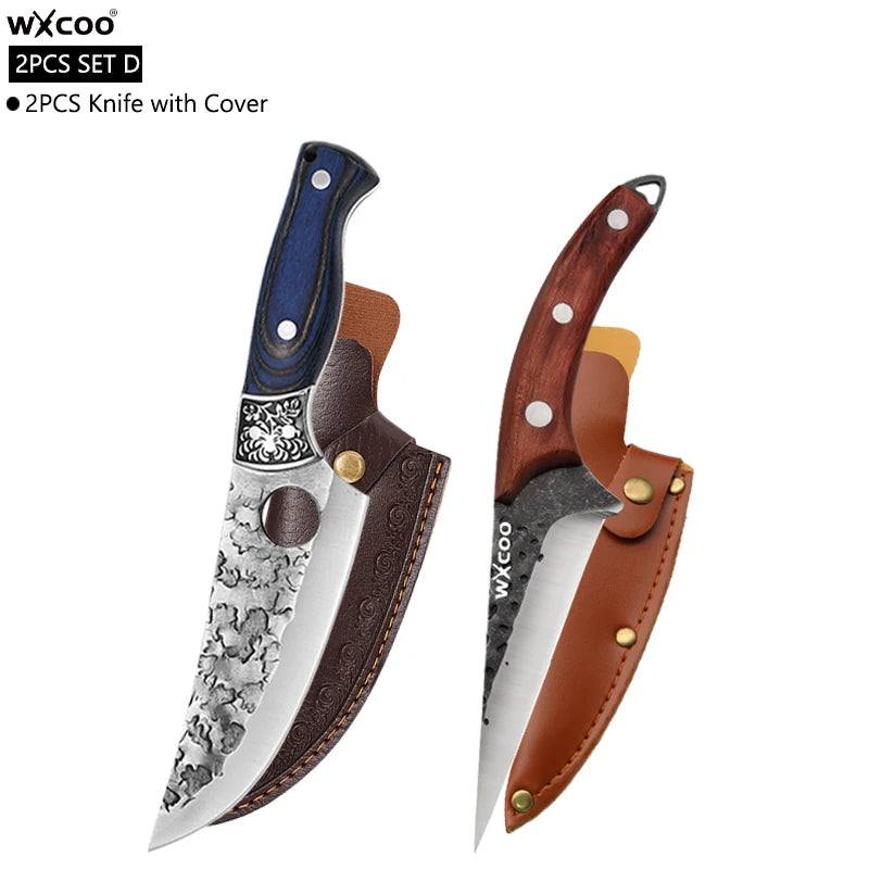 WXCOO Forged Boning Knife – Stainless Steel Butcher Knife Boning Knife Axl 2PCS SET D