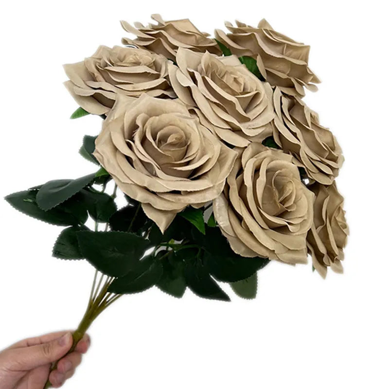 9-Head Faux Silk Rose Bouquet – Wedding & Home Floral Decor Artificial Flower Bouquet Axl