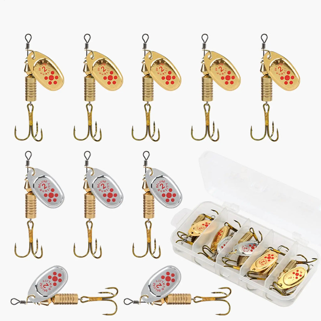 10-Pc Metal Spinner Bait Fishing Lure Set – Gold & Silver Fishing Spinner Lures Axl