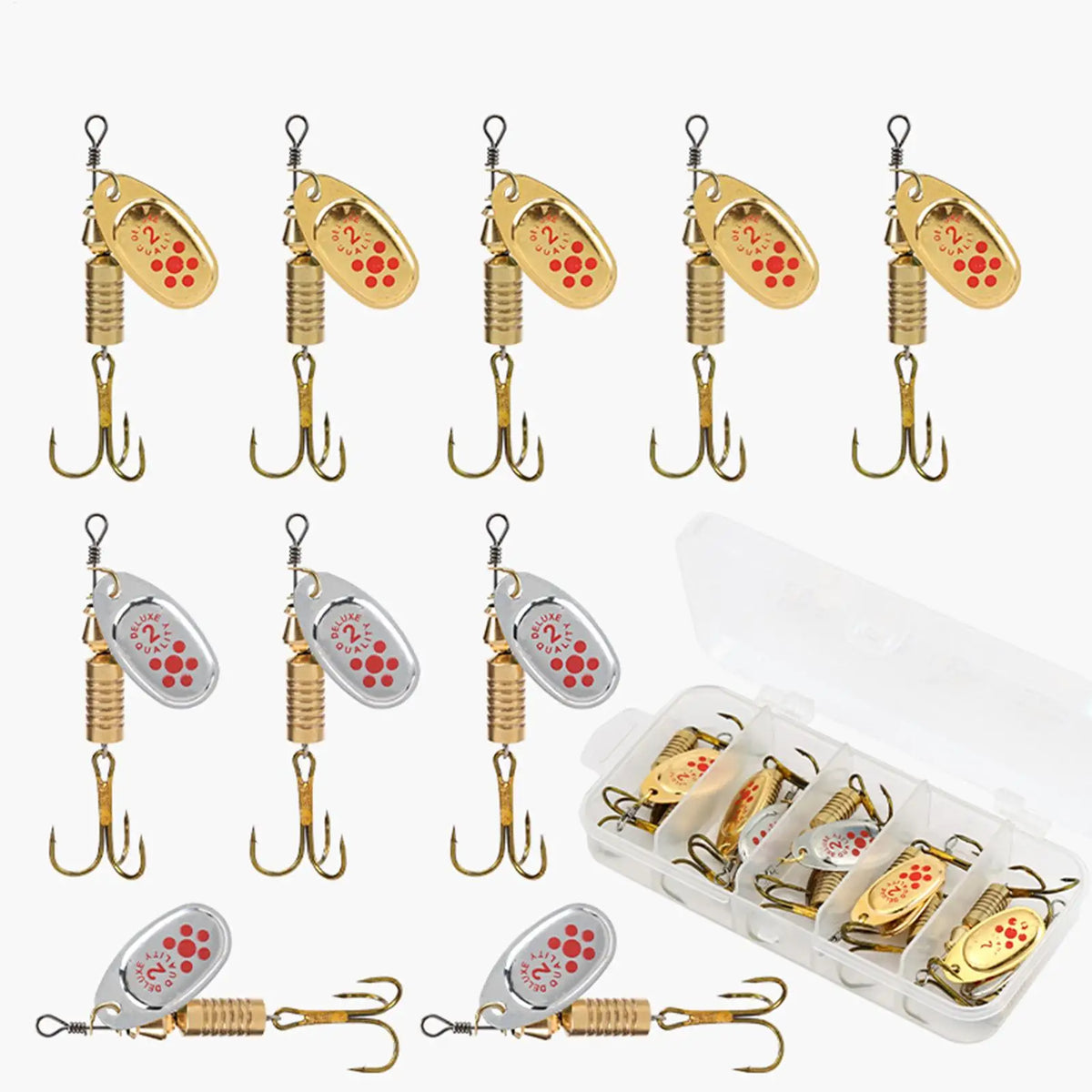 10-Pc Metal Spinner Bait Fishing Lure Set – Gold & Silver Fishing Spinner Lures Axl