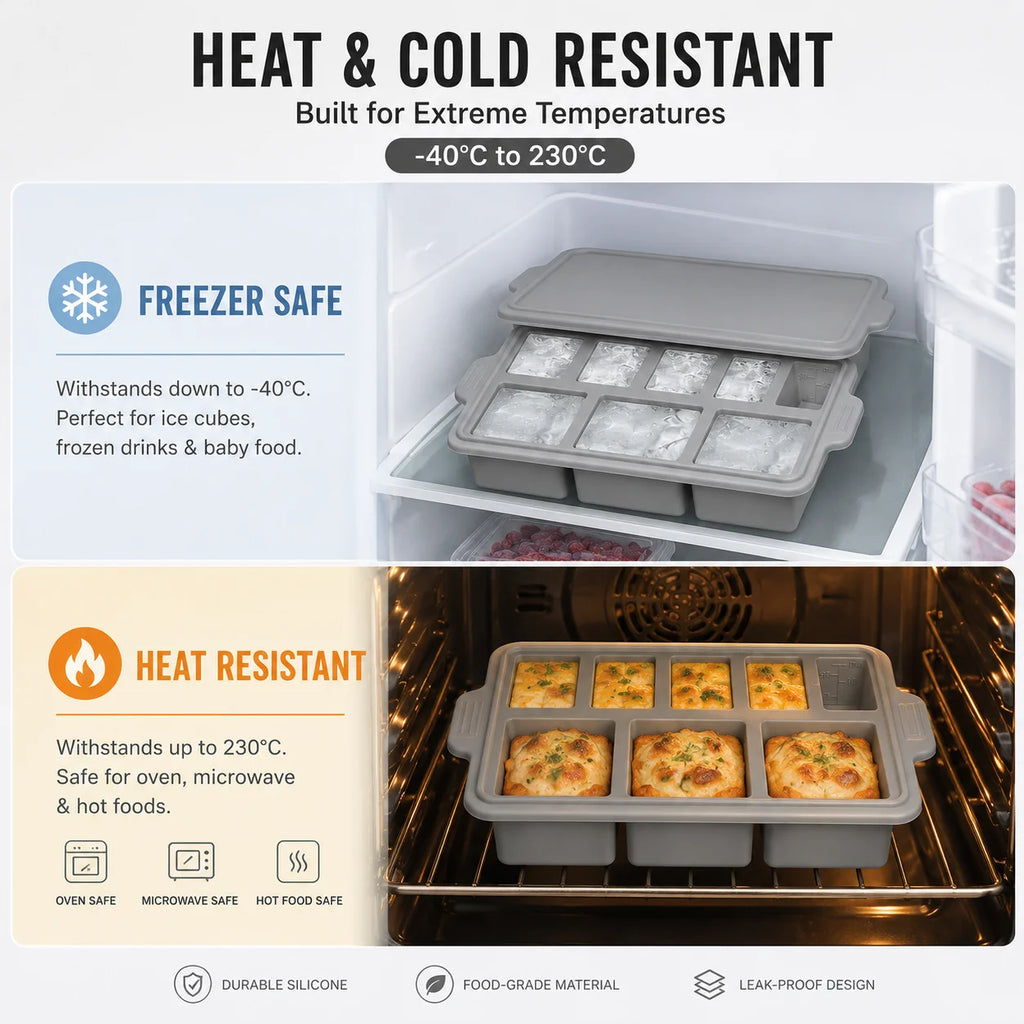 Silicone Ice Cube Tray with Metal Frame & Lid | 8 Large Cubes Silicone Ice Cube Tray Axl