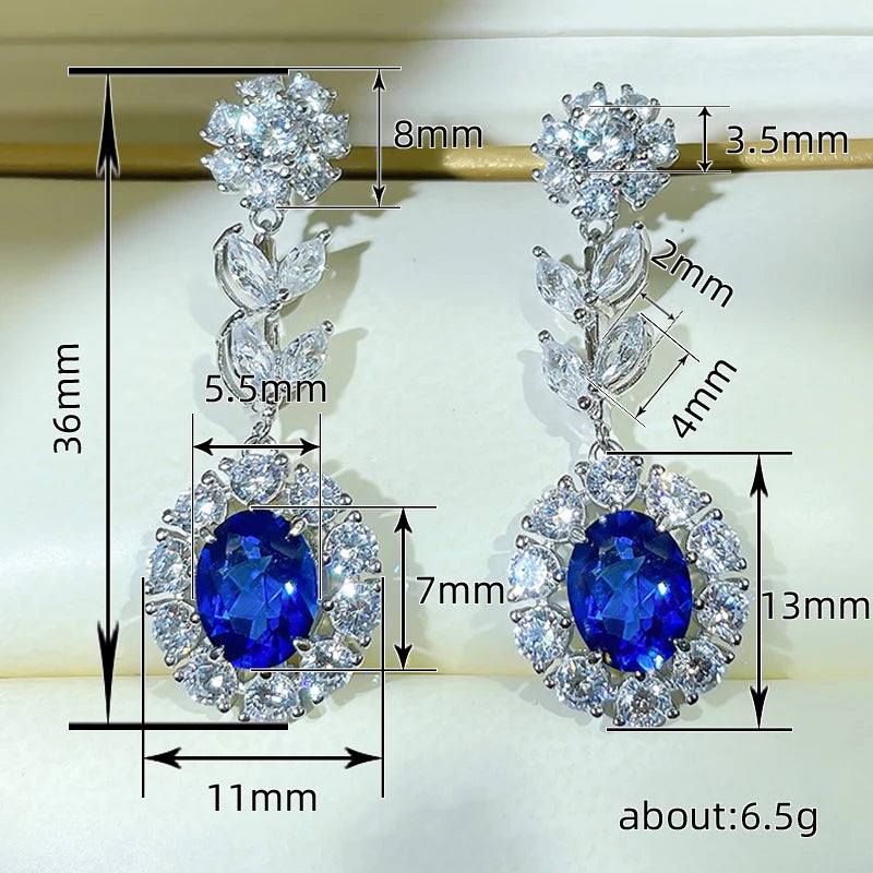 Huitan Flower Dangle Earrings – Blue White CZ Silver Drop Drop Dangle Earrings Axl