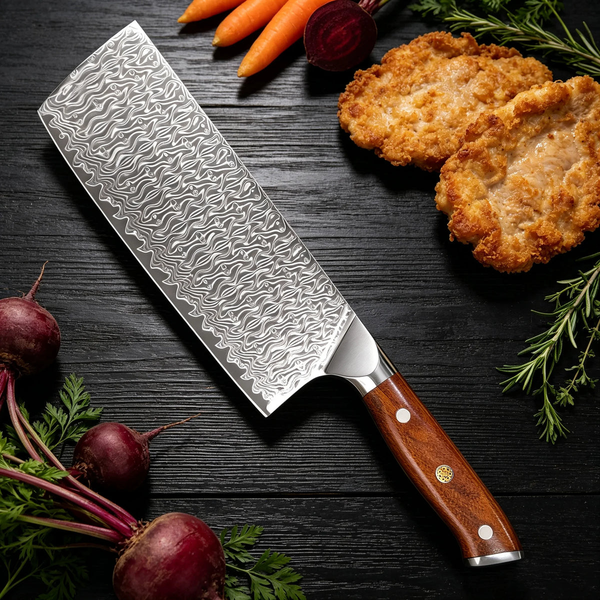 Damascus Steel Chef Knife – Sharp 17.5cm Kitchen Slicing Knife Damascus Kitchen Knife Axl
