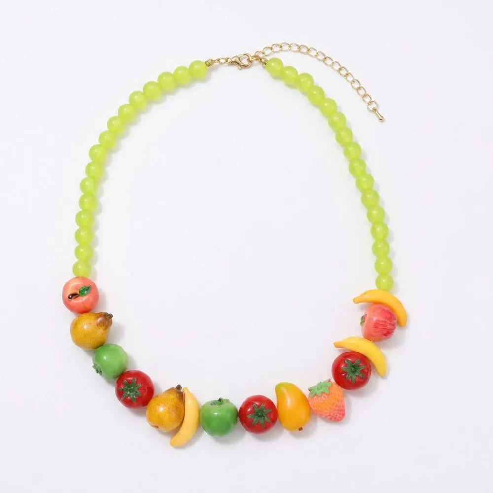 Layered Fruit Bead Necklace & Bracelet – Colorful Choker Bead Choker Necklace Axl Style 2