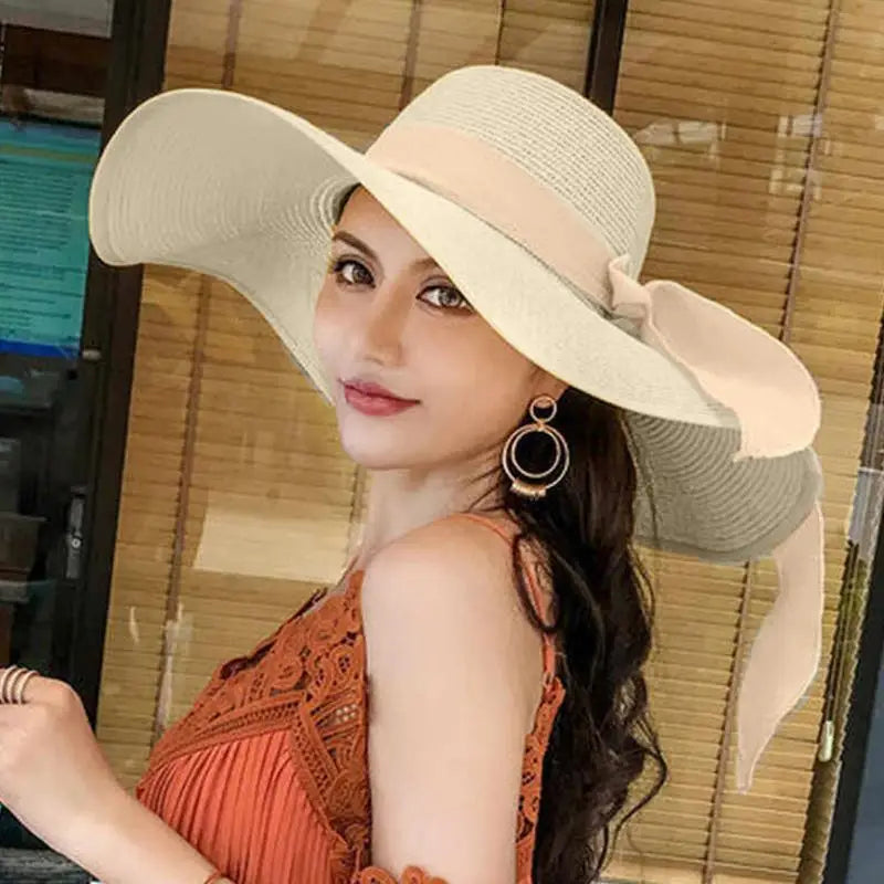 Women's Foldable Wide Brim Straw Sun Hat – UV Beach Travel Wide Brim Sun Hat Axl