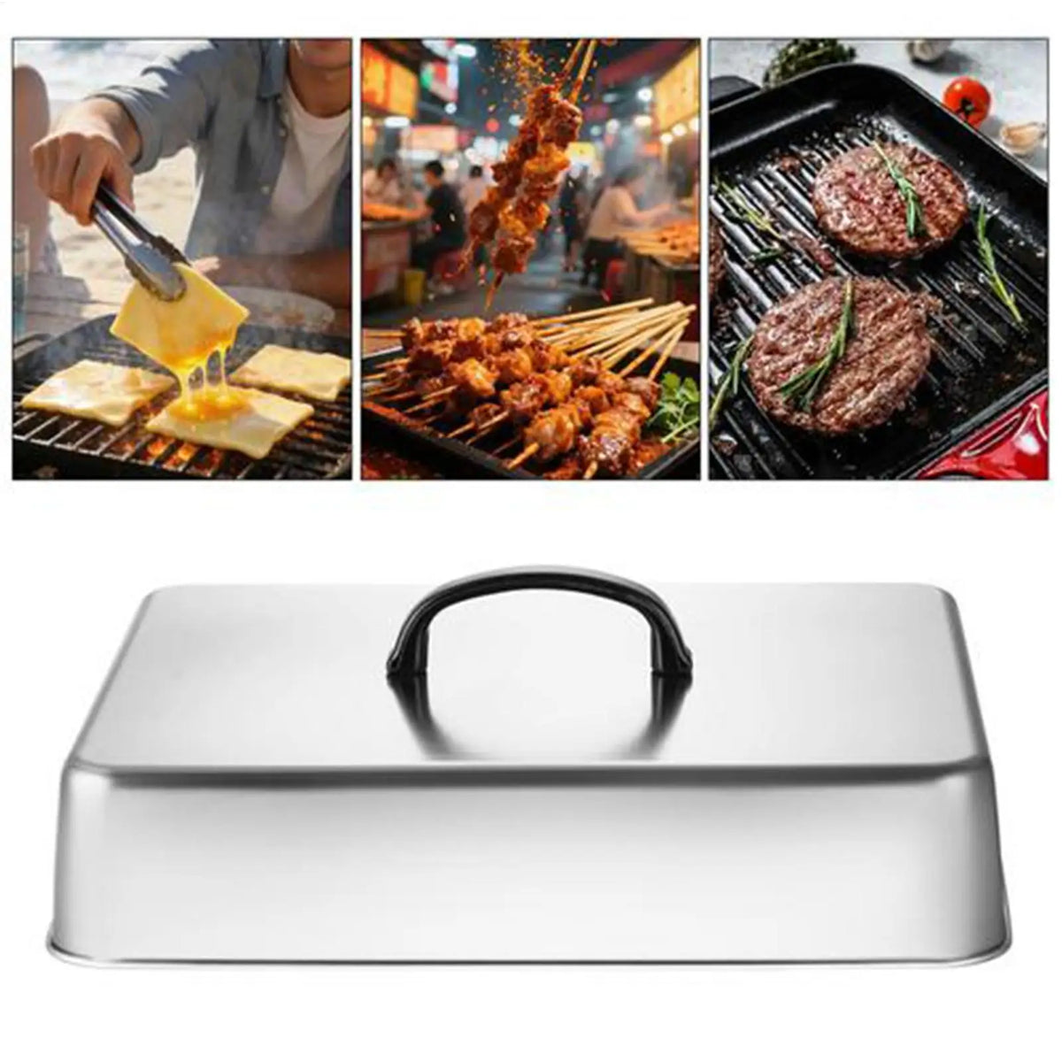 Rectangular Stainless Steel Basting Cover | BBQ Grill Lid Basting Cover Lid Axl