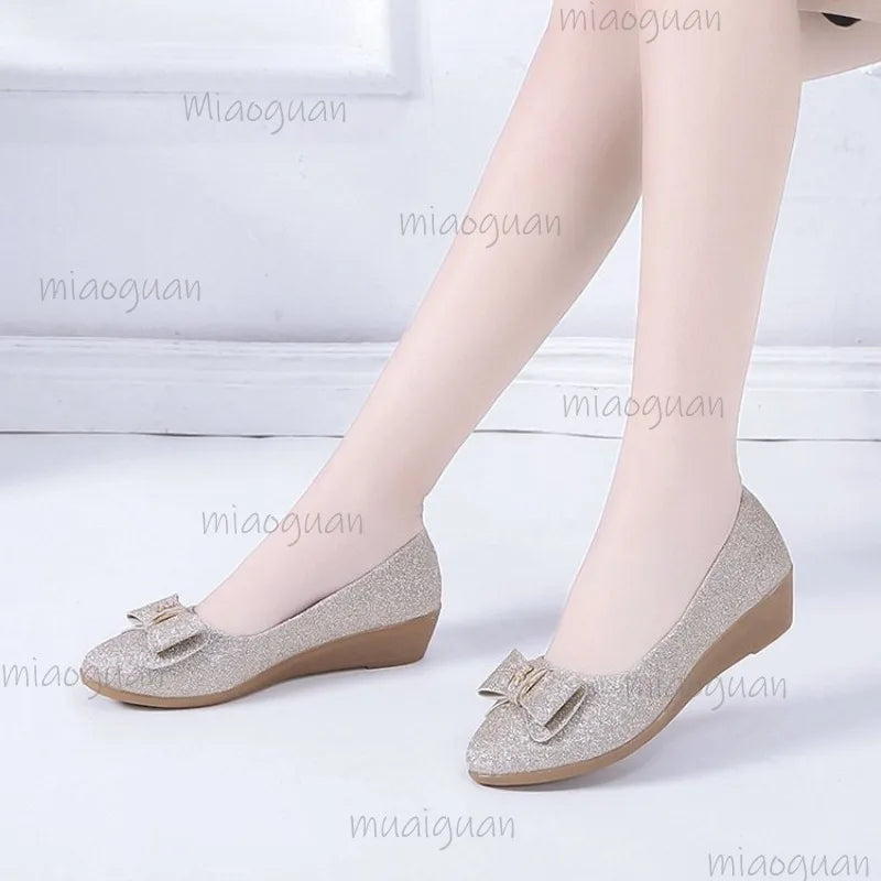 Women's Sequin Bow Wedge Pumps – Elegant Slip-On Dress Shoes Wedge Dress Pumps Axl