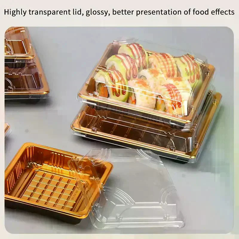 10 Pcs Disposable Sushi Boxes with Lids – PET Takeaway Pack Disposable Food Containers Axl