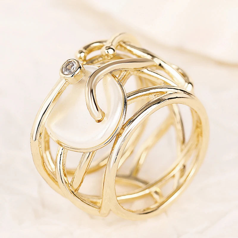 Huitan Cross Ring – Imitation Pearl & CZ Women's Fashion Ring Fashion Ring Axl