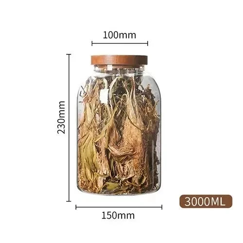 Large Glass Coffee Bean Storage Jar with Sealed Wooden Lid Glass Storage Jar Axl 3000ML