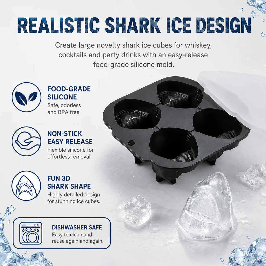 3D Shark Silicone Ice Cube Mold – Large Slow-Melt Ice Maker Ice Cube Mold Axl