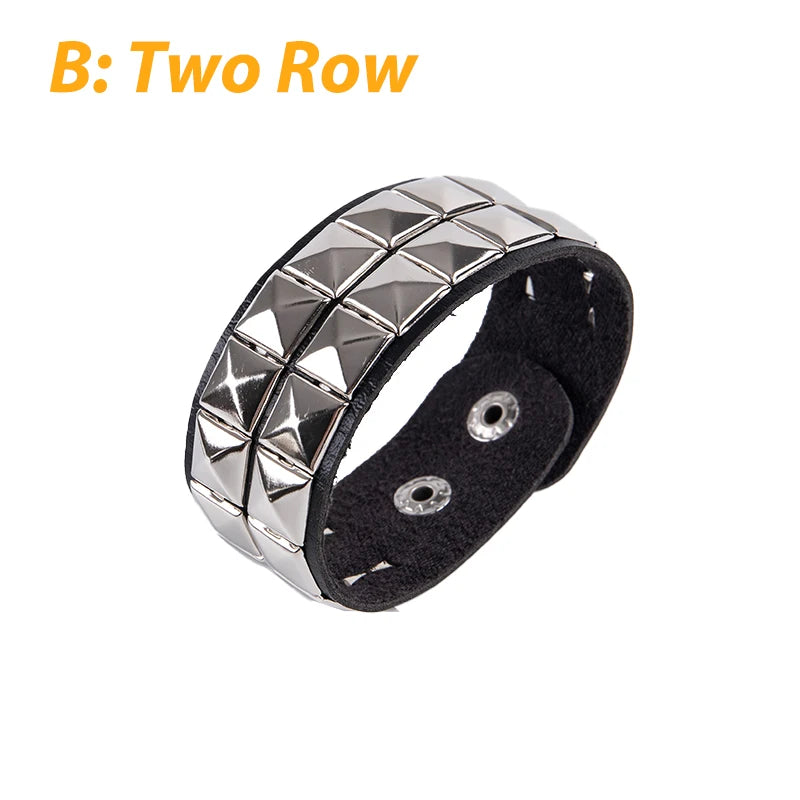 Rivet Stud Wide Cuff Punk Gothic Bracelet – Unisex PU Leather Cuff Bangle Bracelet Axl B