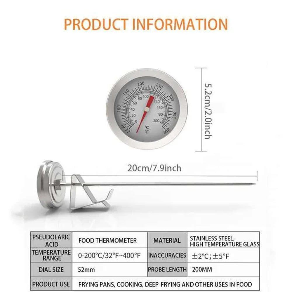Analog Deep Fry Thermometer 0–200°C | Stainless Steel & Pot Clip Cooking Thermometer Axl
