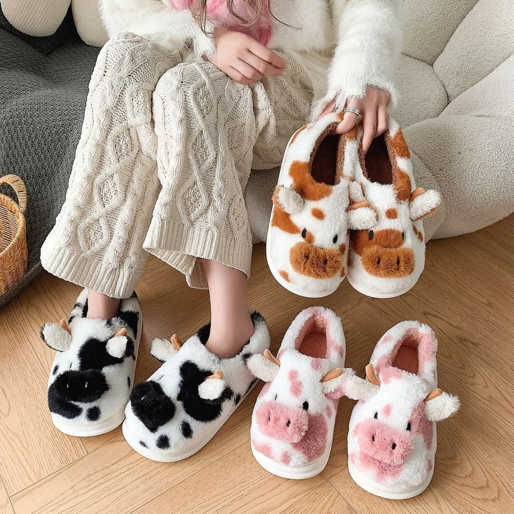 Fluffy Cow Animal Slippers – Unisex Plush Home Shoes Plush Animal Slippers Axl