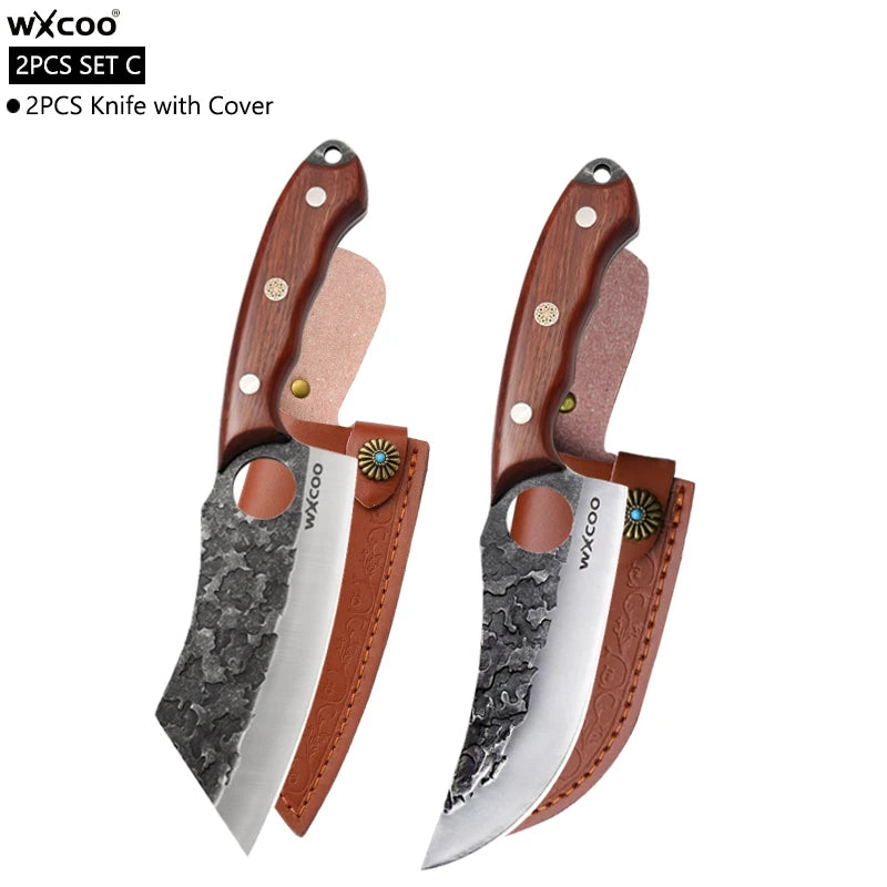WXCOO Forged Boning Knife – Stainless Steel Butcher Knife Boning Knife Axl 2PCS SET C