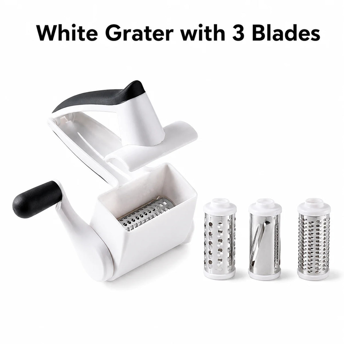 Handheld Rotary Cheese Grater – 3 Drum Vegetable Slicer Rotary Cheese Grater Axl Grater with 3 Blades