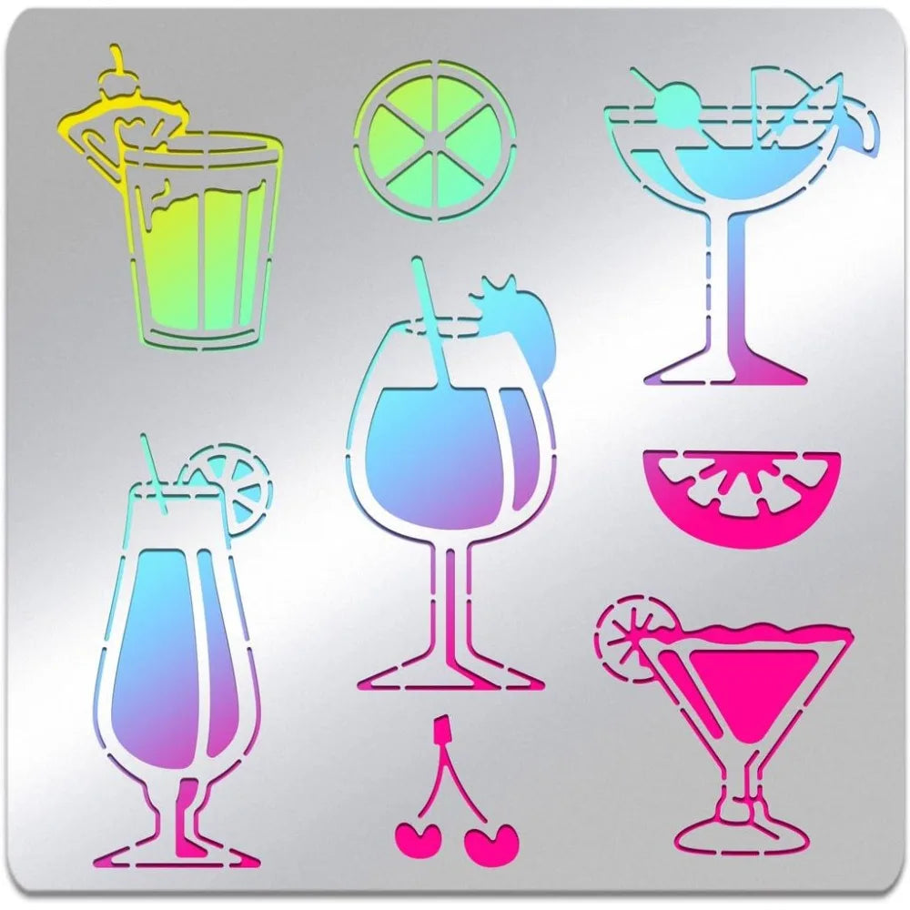 Stainless Steel Cocktail Stencils – Summer Drink & Lemon Templates Craft Stencil Template Axl AECH04-18905