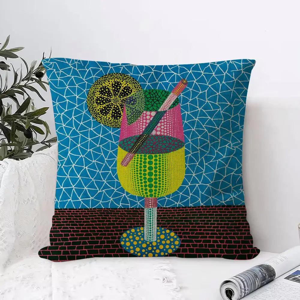 Yayoi Kusama Abstract Pumpkin Linen Cushion Cover | Art Décor Decorative Cushion Cover Axl White2 40X40cm