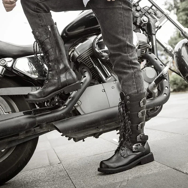 Men's Gothic Combat Boots – PU Leather Mid-Calf Zip Boots Men's Combat Boots Axl