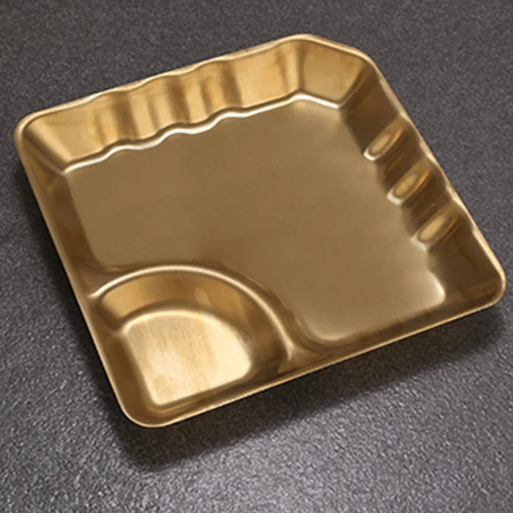 Stainless Steel Snack Plate with Sauce Cup – Gold & Silver Snack Serving Plate Axl sqaure-gold