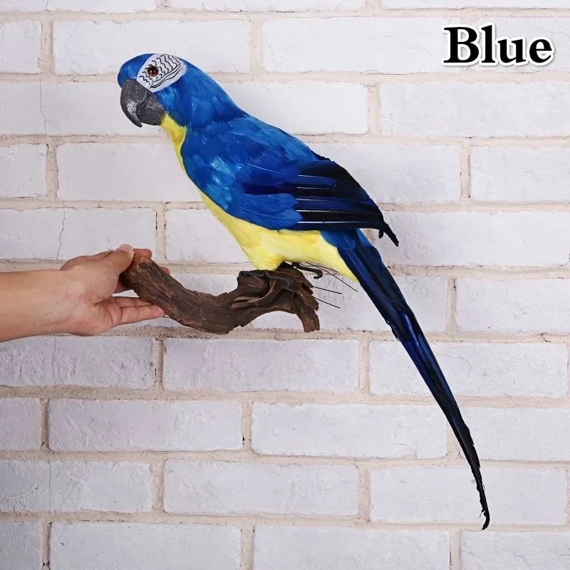 Handmade Foam Feather Macaw Parrot Garden Figurine Ornament Garden Bird Figurine Axl Blue 45 cm