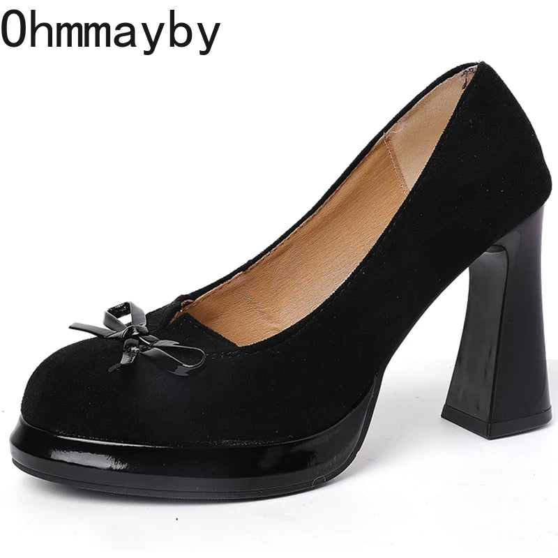 Women's Butterfly-Knot Mary Jane Pumps – Thick Heel Slip-On Mary Jane Pumps Axl