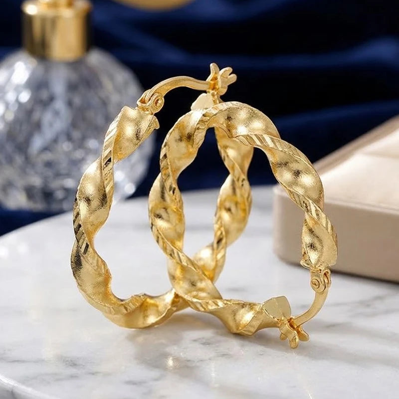 Huitan Twisty Geometric Hoop Earrings – Trendy Women's Jewelry Hoop Earrings Axl