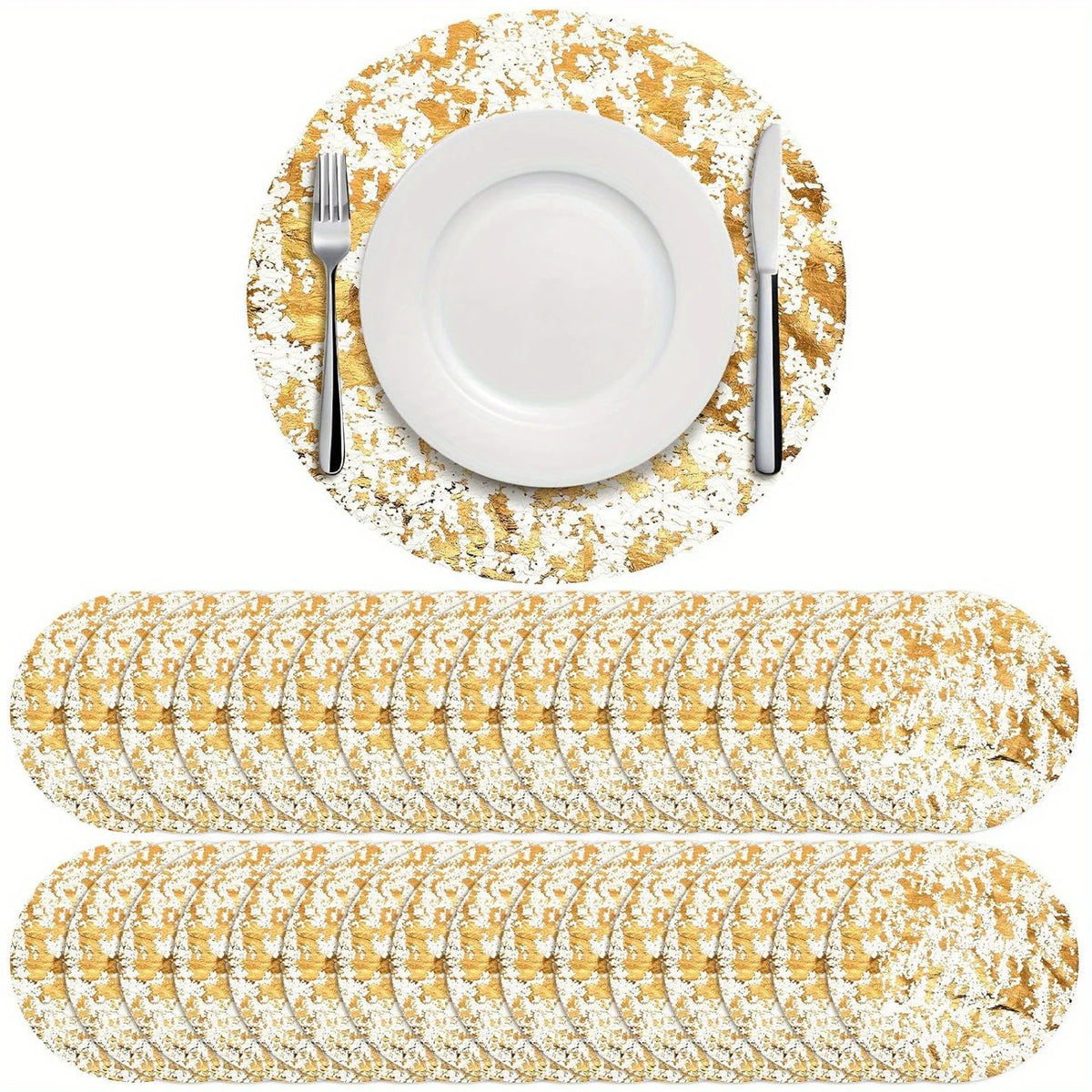 10-Pack Round Gold Foil Placemats – Party & Holiday Table Decor Table Placemats Axl
