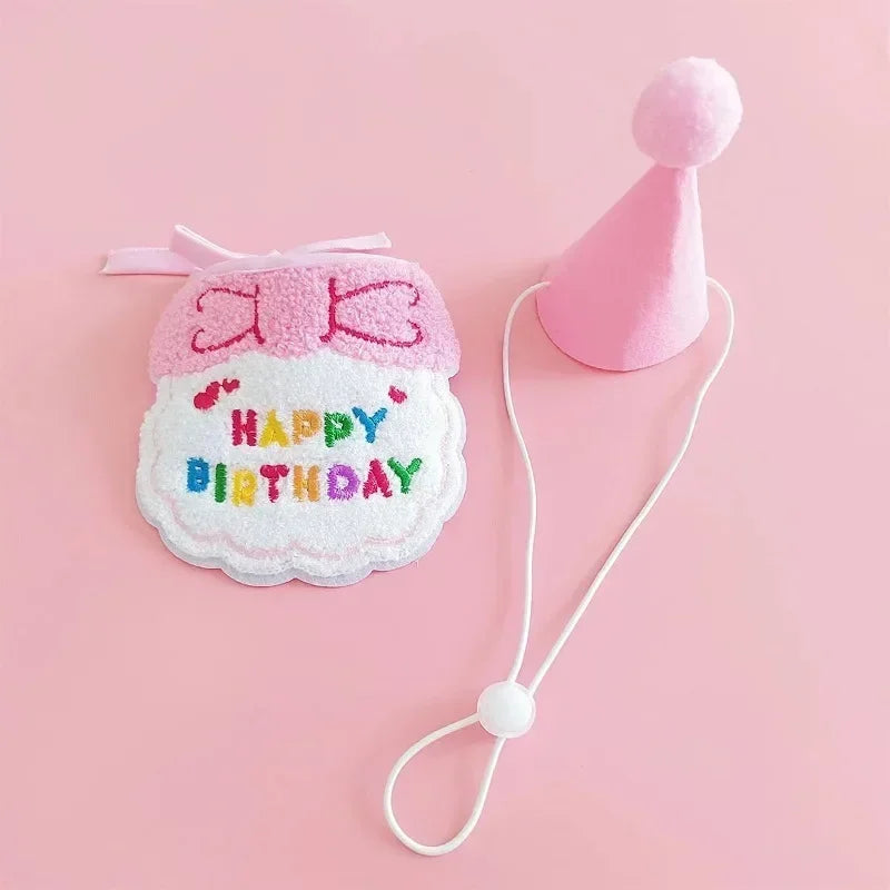 Pet Birthday Hat & Scarf Set – Cute Cat & Dog Accessories Pet Costume Set Axl pink