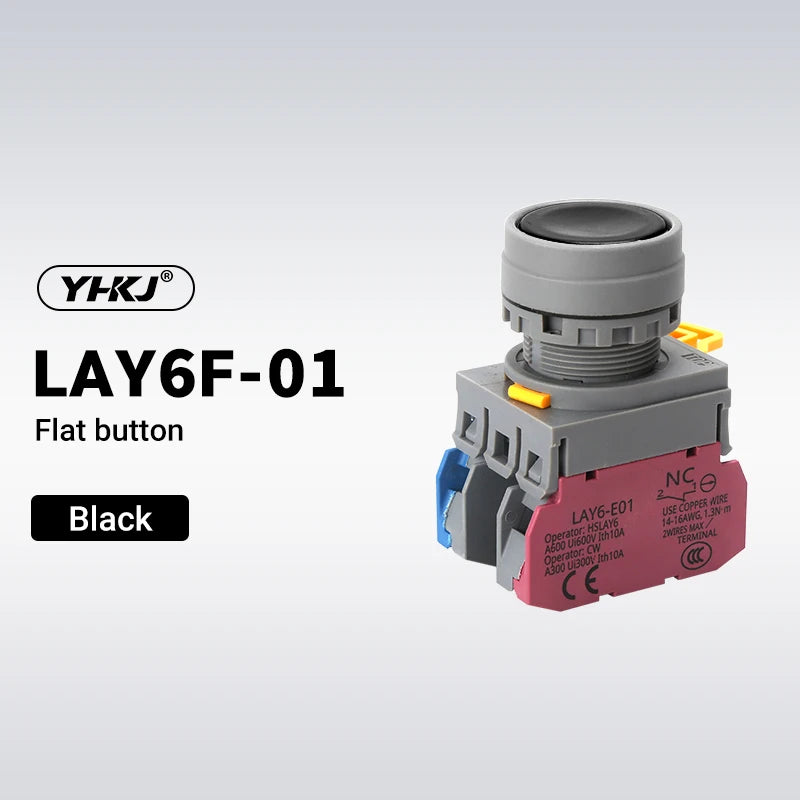 LAY6 22mm Push Button Switch – Momentary Self-Locking 1NO1NC Push Button Switch Axl Black 1NO Self-Locking