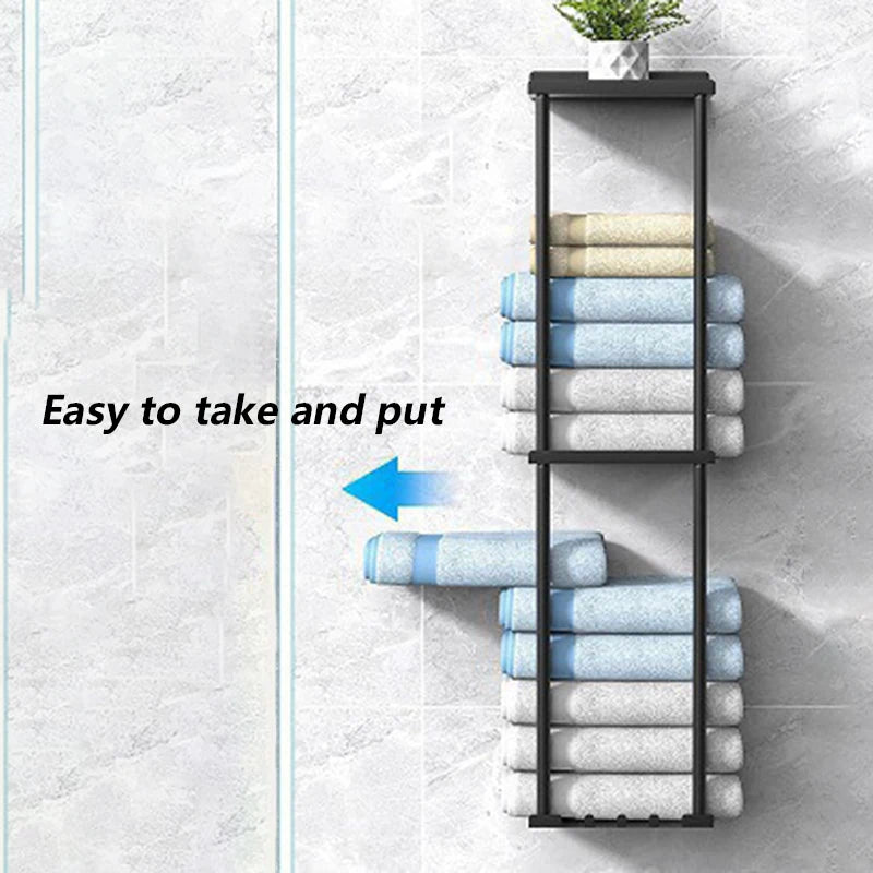Metal 3-Tier Wall-Mounted Bathroom Shelf & Towel Rack Bathroom Wall Shelf Axl