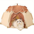 KEMORELA Large Semi-Enclosed Cat Bed | Retro Pet Tent Semi-Enclosed Cat Bed Axl Wave Edge Tent