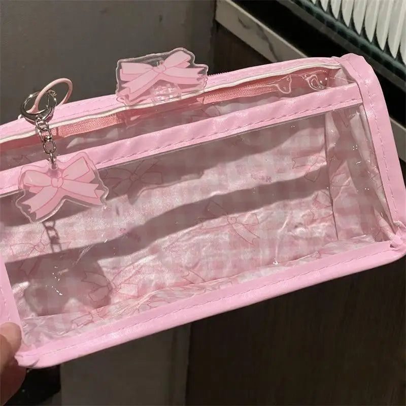 Transparent Bow Zipper Pencil Case – Large Capacity Pen Bag Pencil Case Axl