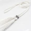 Women's Braided Tassel Waist Belt – Woven Rope Dress Belt Braided Waist Belt Axl white