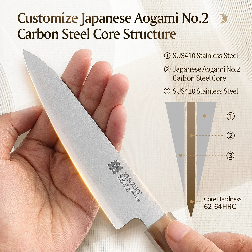 XINZUO 5.28" Aogami No.2 Steel Utility Knife – Maple Buffalo Horn Utility Knife Axl