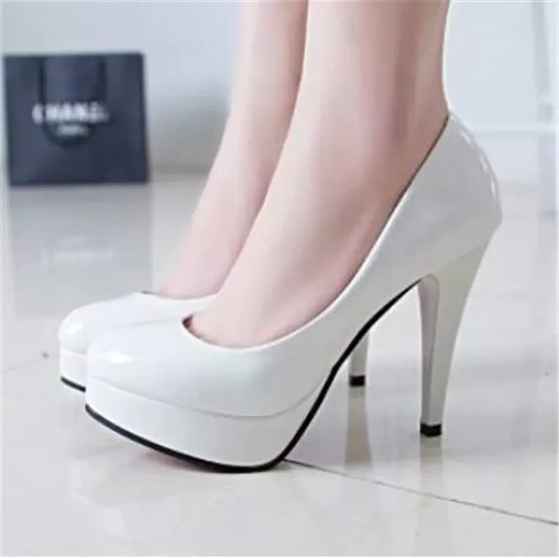 Women's Patent Leather Platform High Heel Pumps | Sizes 34–42 Platform Heel Pumps Axl 37 WHITE