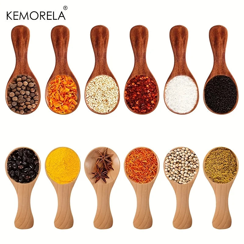 Mini Wooden Spoons – Coffee, Tea, Sugar & Spice Scoops Set Wooden Kitchen Spoons Axl