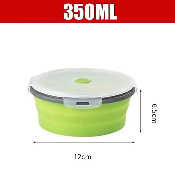 Silicone Collapsible Lunch Box Set | 4 Microwave-Safe Folding Bowls Collapsible Food Container Axl Green-350ml