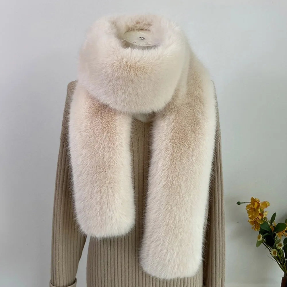 Women's Faux Fur Long Scarf Shawl Wrap 180cm – Soft & Cosy Faux Fur Scarf Axl Beige