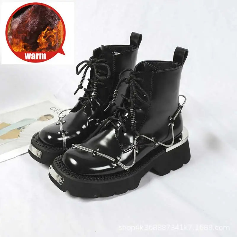 Women's Punk Mary Jane Ankle Boots – Metal Detail Lolita Derby Women's Ankle Boots Axl Boots Black Fur 40